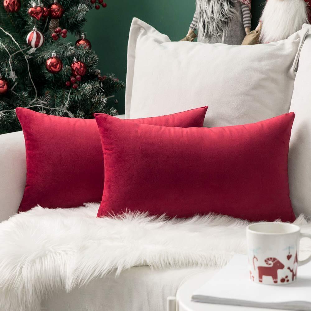 6815 Pack of 2 Christmas Velvet Pillow Covers Decorative Lumbar Rectangle